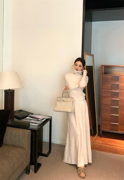 Feb. 時髦三件套 清冷感美人針織上衣半身裙 奶杏