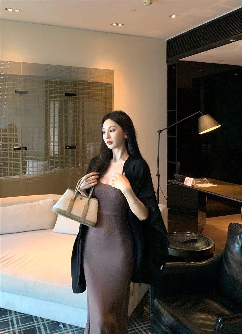 25Nov. 秋冬公式修身針織背心連身裙 黑色百搭開衫