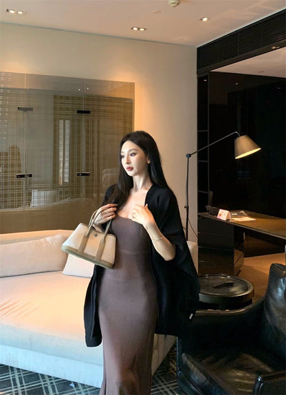 25Nov. 秋冬公式修身針織背心連身裙 黑色百搭開衫