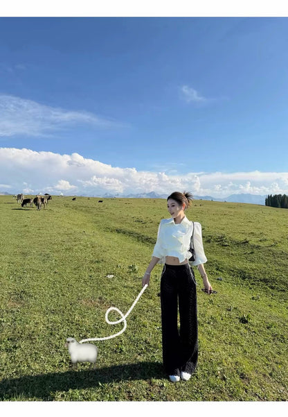 26Oct. 美式登山感 收腰繫帶抽繩短外套 白/藍