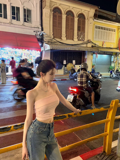 26May. 草莓奶霜復古格紋抹胸背心（加購不單售）