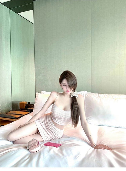 May. 夢幻泡泡粉 針織肌理紋背心半身裙套裝