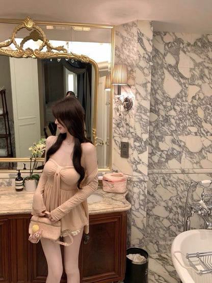 25Aug. 慵懶姐系 莫代爾抹胸外套2件組 粉