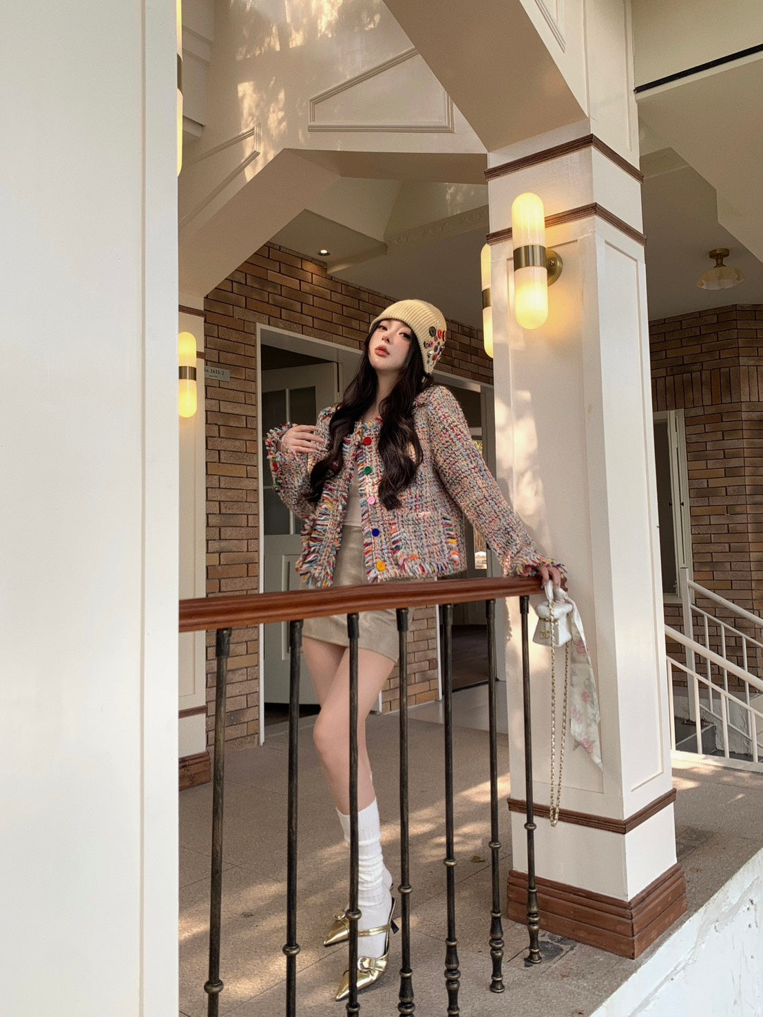 25Dec. 彩色粗呢編織夾棉小香短外套