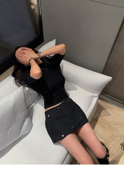 Mar. 保加麗人半高領五分袖上衣 黑