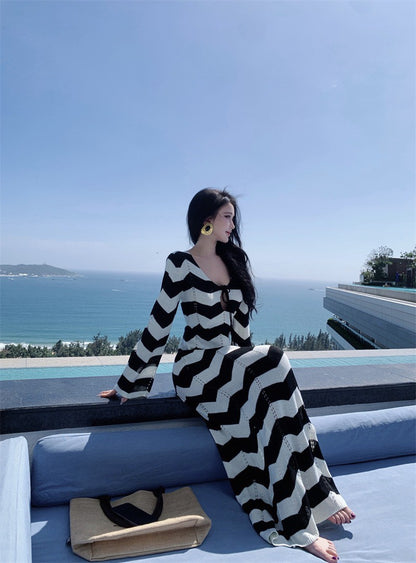26Jun. 度假波浪條紋針織長罩連身裙
