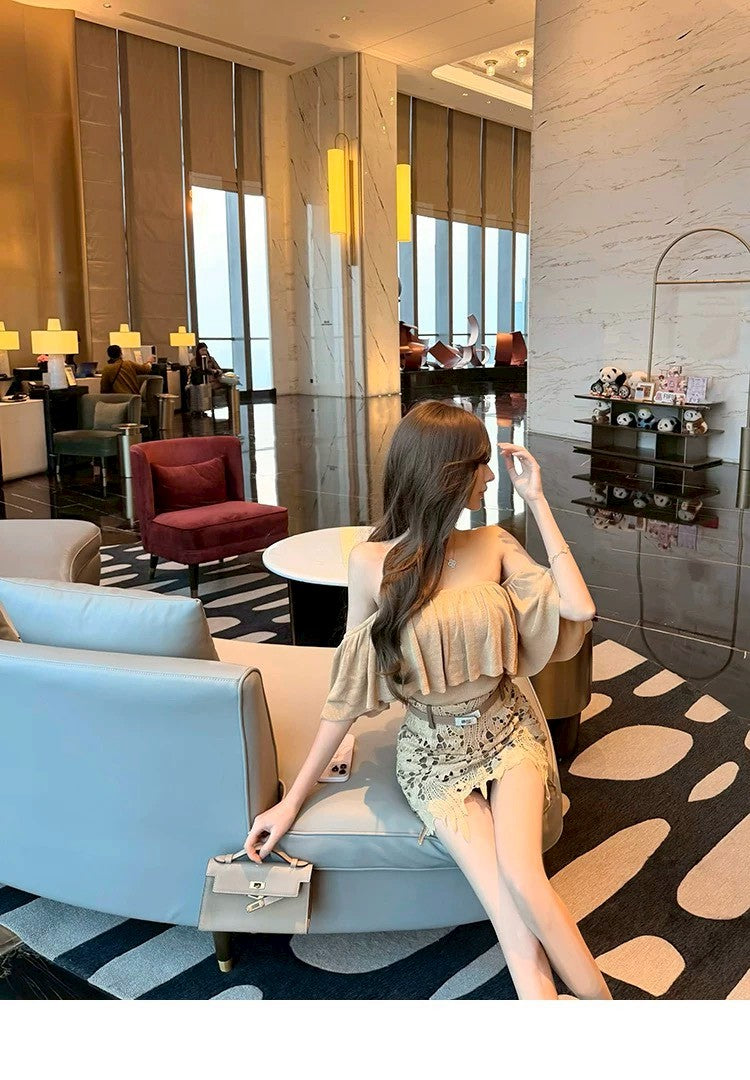 26Apr. 韓女氣質荷葉一字領2穿上衣 粉/杏/咖
