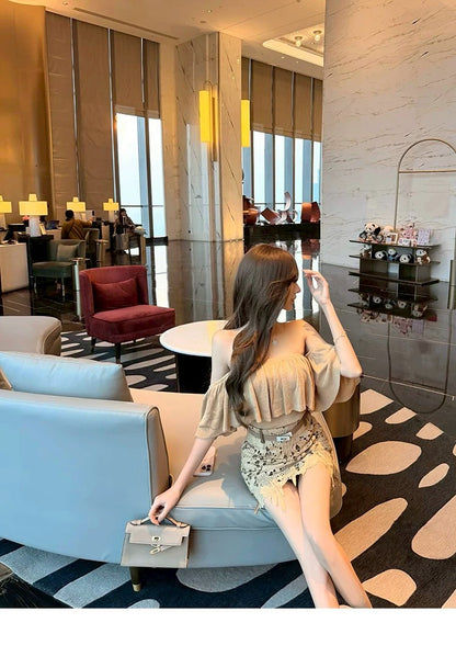 26Apr. 韓女氣質荷葉一字領2穿上衣 粉/杏/咖
