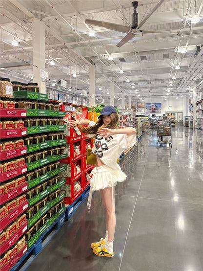 Jun. 初階芭蕾花苞蓬蓬半身裙 美式印花寬鬆上衣