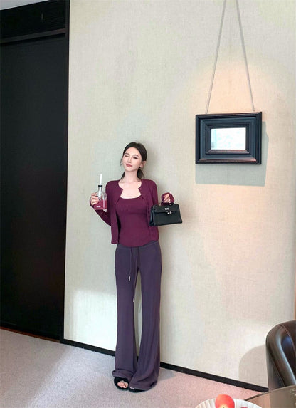 25Dec. 韻味熟女簡約針織上衣2件套 抽繩休閒褲 紫色系