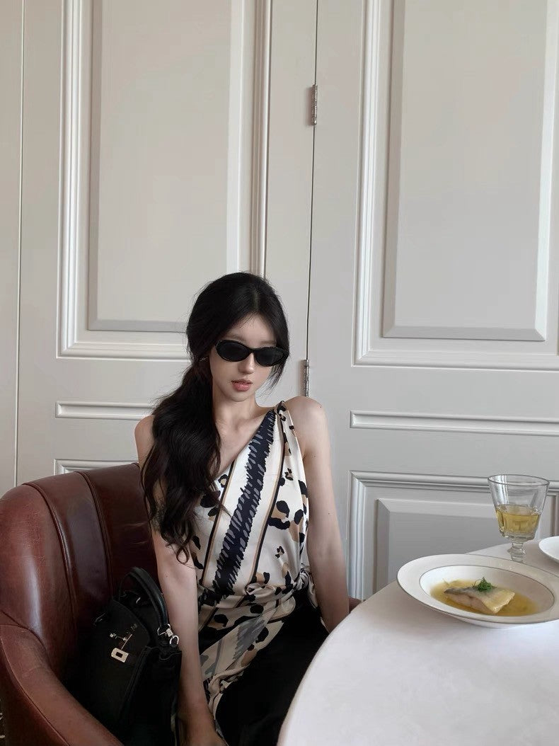 25Aug. cavall*黑白豹紋不規則絲巾式上衣