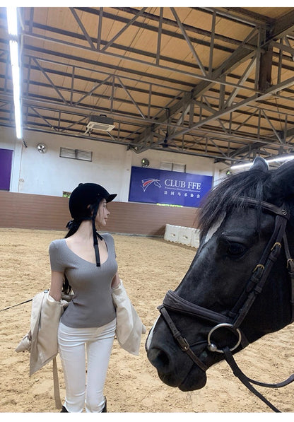 25Sep. 蠻腰慕斯V領豎坑針織上衣 灰