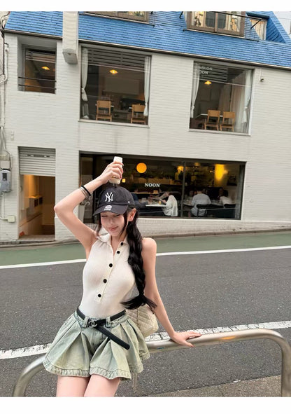 26Jul. 老錢義大利polo領鈕扣背心 白/藏青