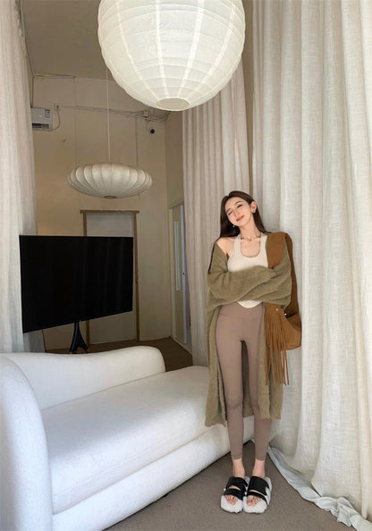 25Jul. 運動休閒氣質棉背心 毛毛開衫 卡其色瑜伽褲