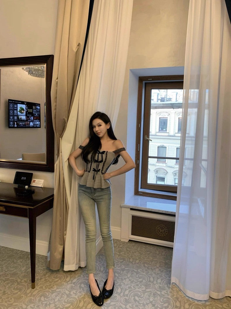 25Aug. valentine針織蝴蝶結蕾絲背心