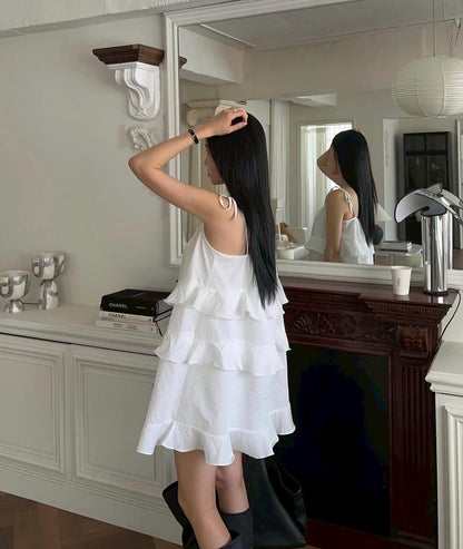 25Aug. 甜妹細肩蛋糕連身裙 杏/咖/純白