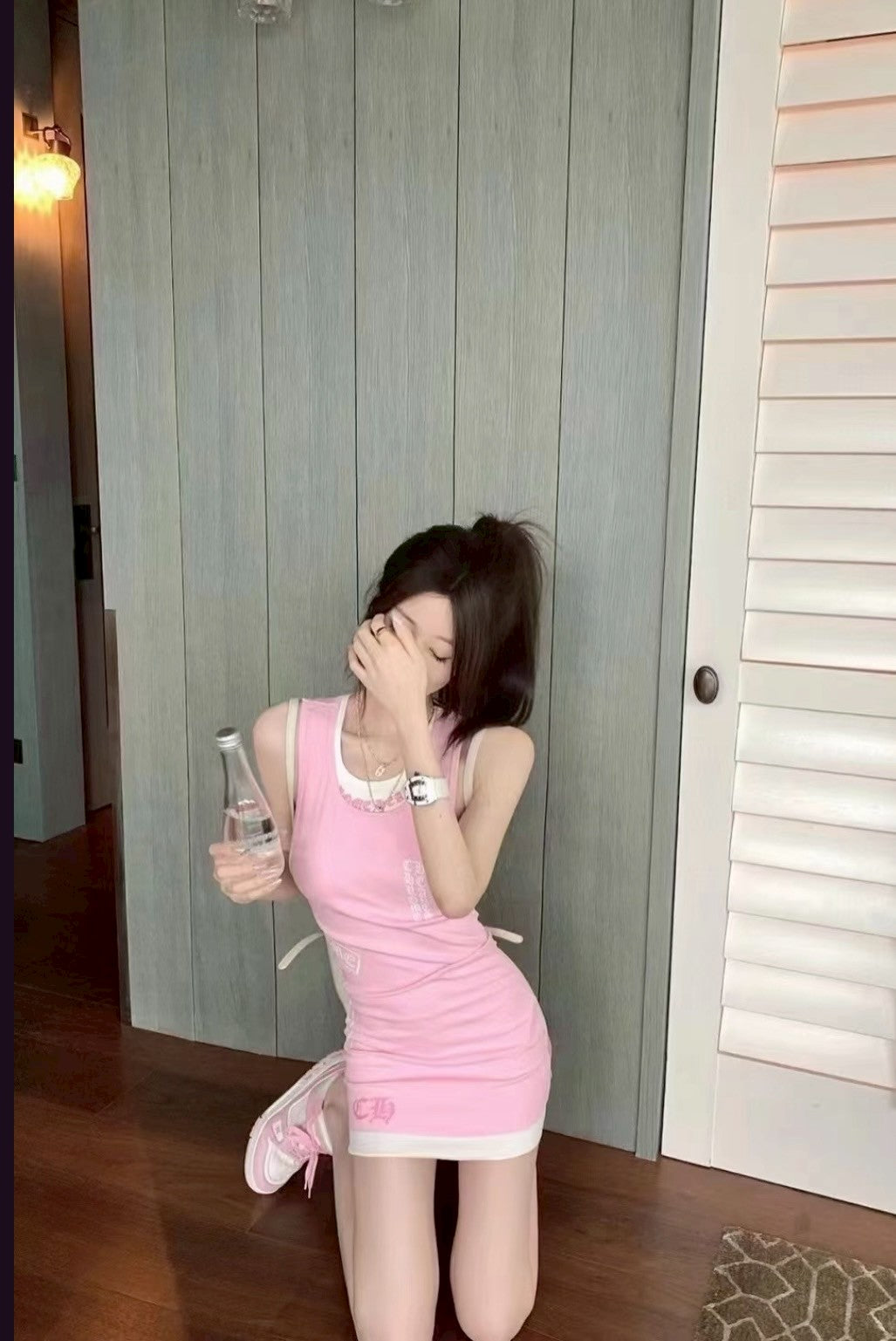 May. 反骨辣妹 梵文印花buff棉質背心 雙色可疊穿 粉/白/黃