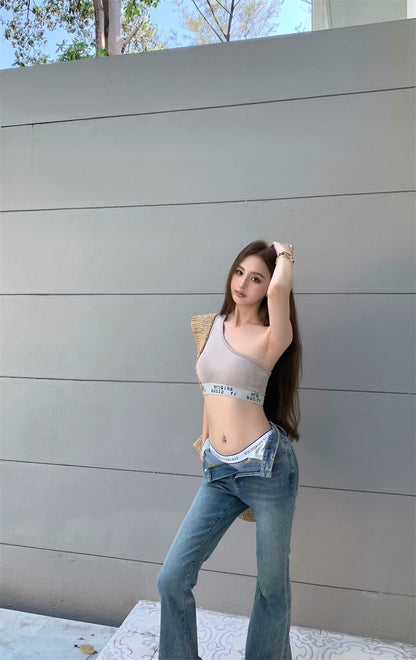 25Jul. 百搭字母單肩背心 灰/杏