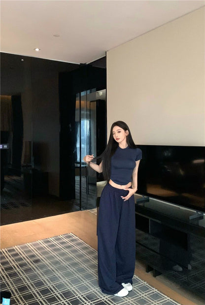 May. 經典Skims春夏版型 修身彈力純色上衣 休閒褲 藏青