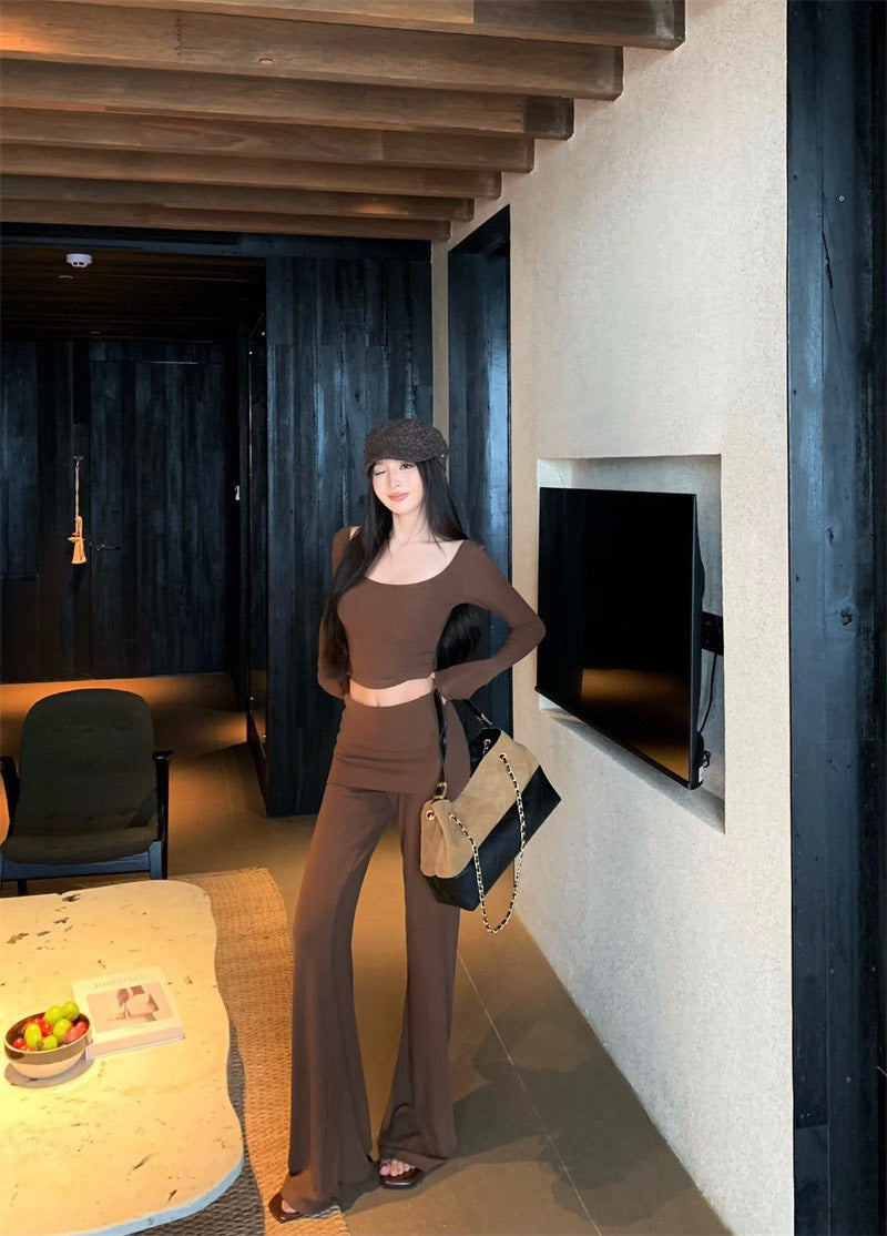 25Nov. 辣妹瑜伽私服 防走光雙層高腰休閒褲套裝 杏/咖