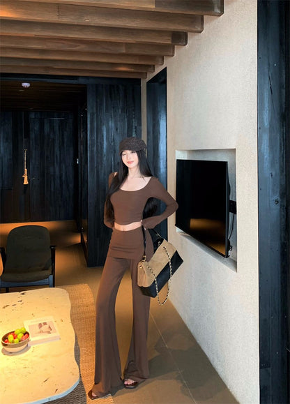 25Nov. 辣妹瑜伽私服 防走光雙層高腰休閒褲套裝 杏/咖