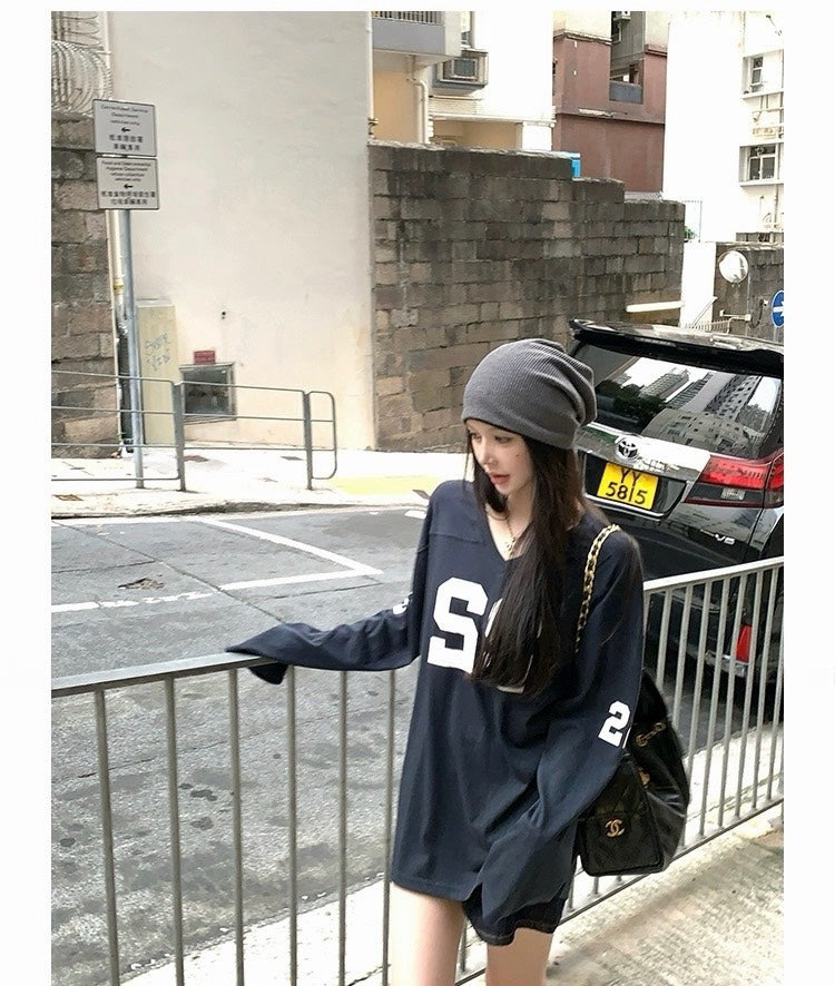 25Nov. 美式outfit珍妮私服數字寬鬆上衣 藏藍