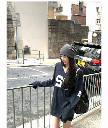 25Nov. 美式outfit珍妮私服數字寬鬆上衣 藏藍