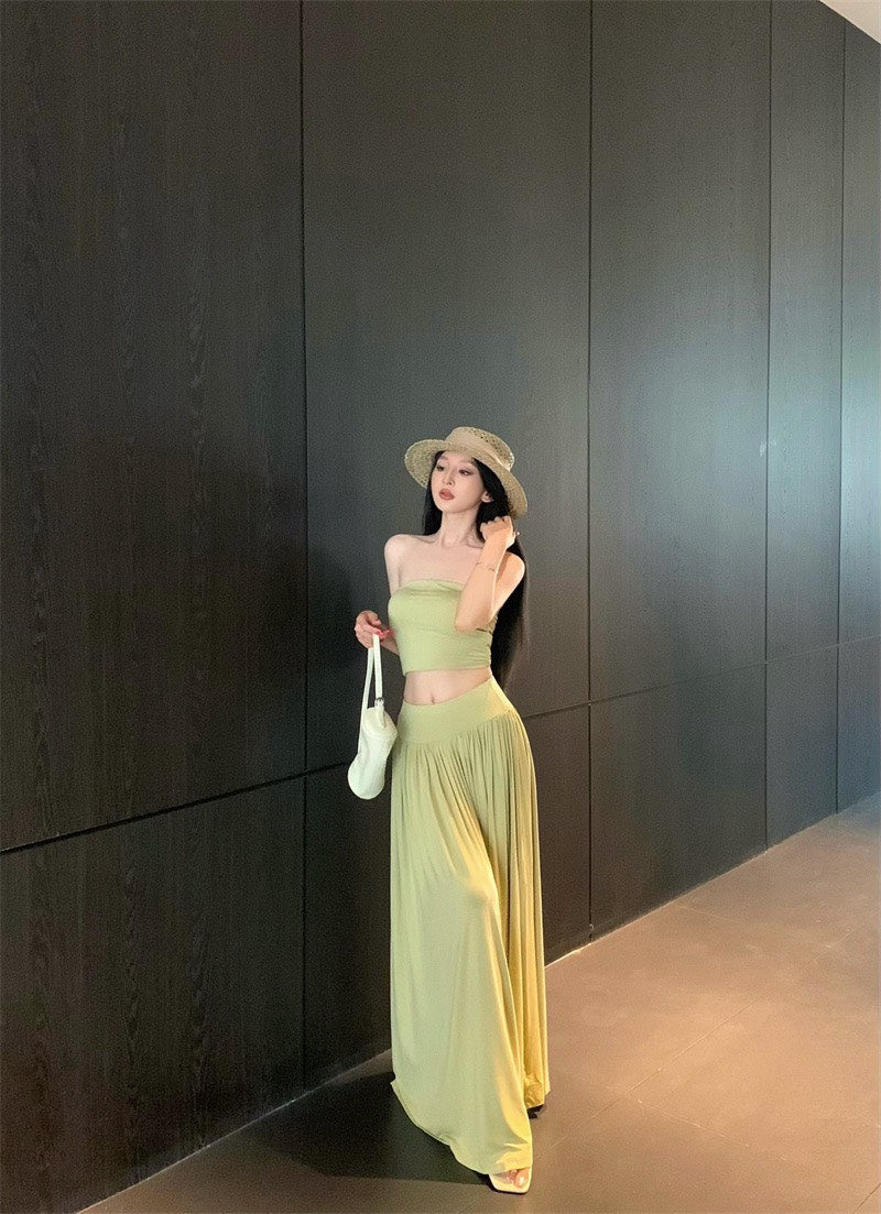 25Nov. 嫩芽紫花百搭打底抹胸半身裙套裝 紫羅花/嫩芽綠