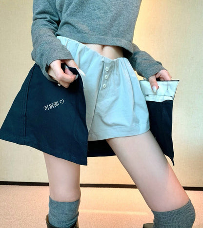 Jun. 可拆式設計款2件套褲裙 簡約U領寬鬆上衣 灰