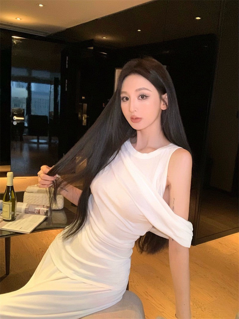 25Jul. 濟州女孩 簡約假兩件式上衣半身裙套裝 米白