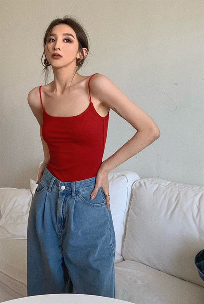 25Jul. 基礎版型 超好搭歐美低領螺紋背心 紅/藍