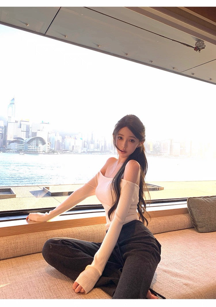 25Dec. 純慾特調 冬款豎坑高彈一字領上衣 白/黑