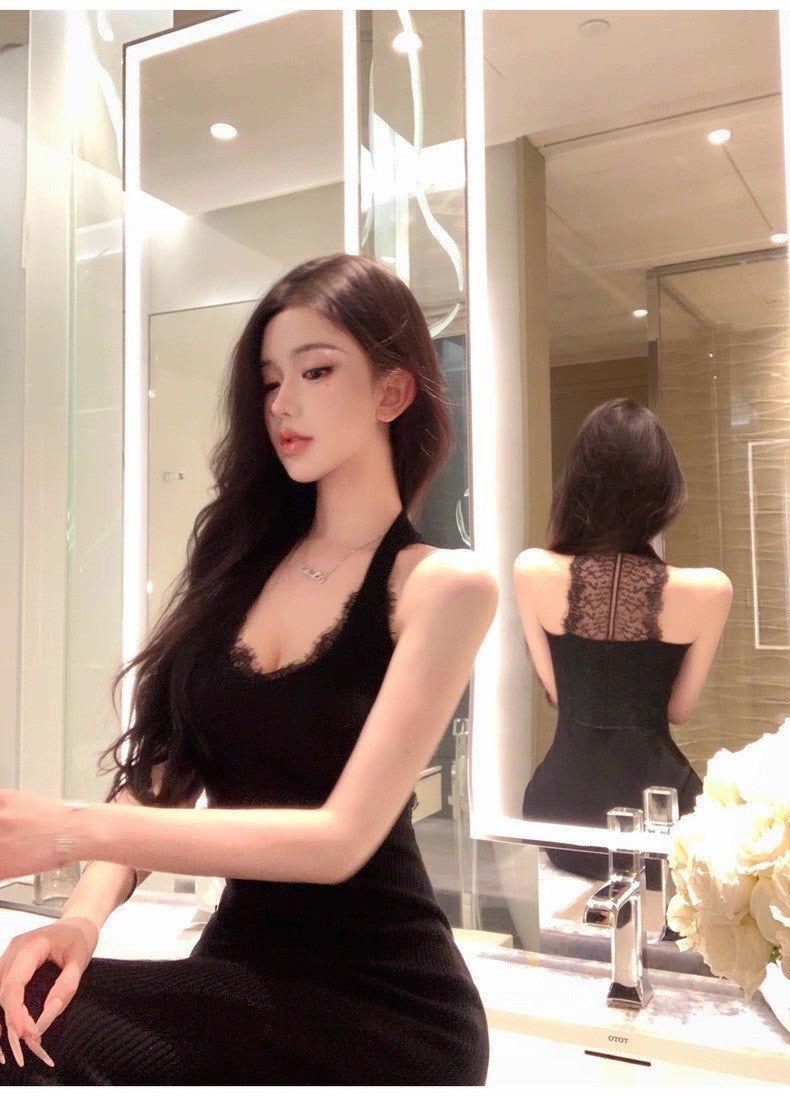 26Apr. 蕾絲女神性感卡戴U領針織裙 白/黑