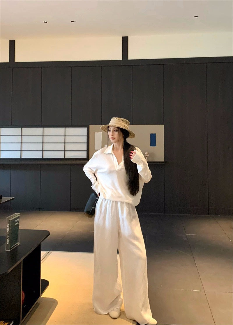 25Nov. 老錢慵懶白色系列v領上衣 同色系休閒褲