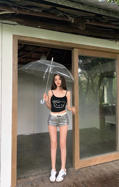 Jun. 鑽黏凱蒂貓細肩背心 黑色