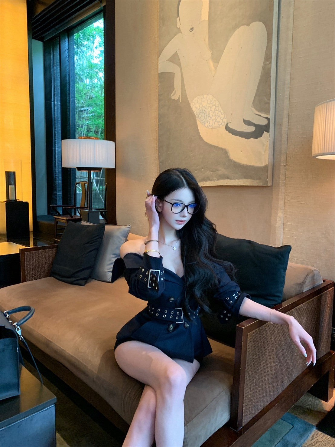 25Oct. 經濟上美學MAR*GONG雙排扣風衣外套套裝 藏藍配黑褲