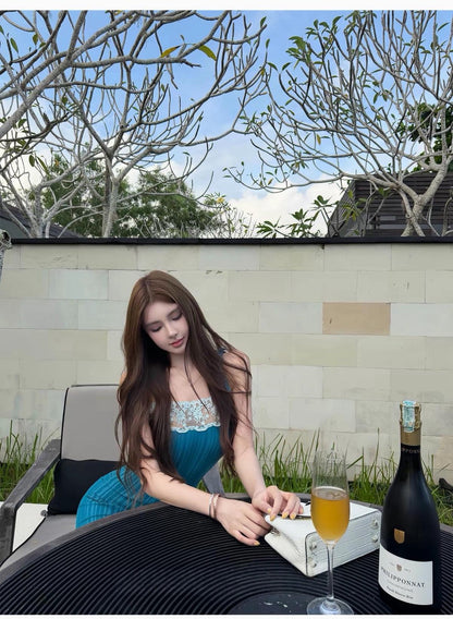 26Jul. Chlo*花蕾拼接氣質連身裙 粉/藍