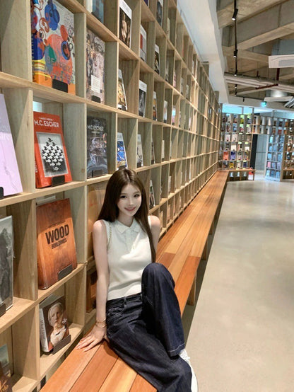 25Aug. 貝妮老錢感polo領背心 米白