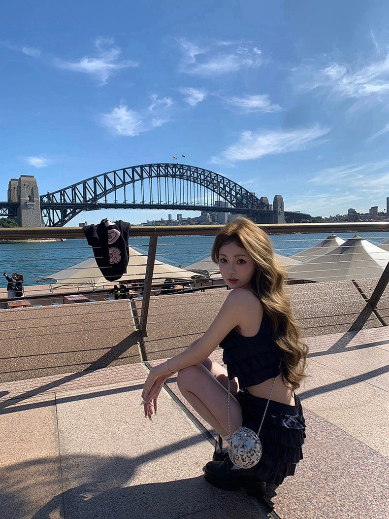 25Nov. 可鹽可甜俏皮千層荷葉半身裙套裝 藏藍