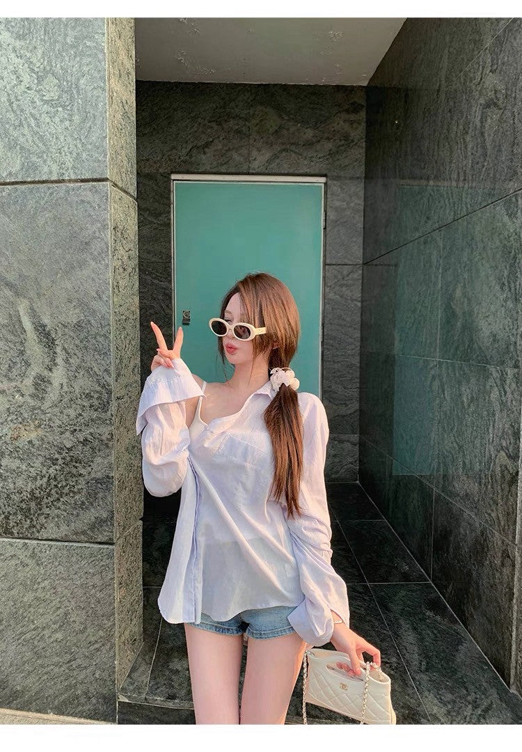 Jun. 智感通勤百搭藍色寬鬆襯衫