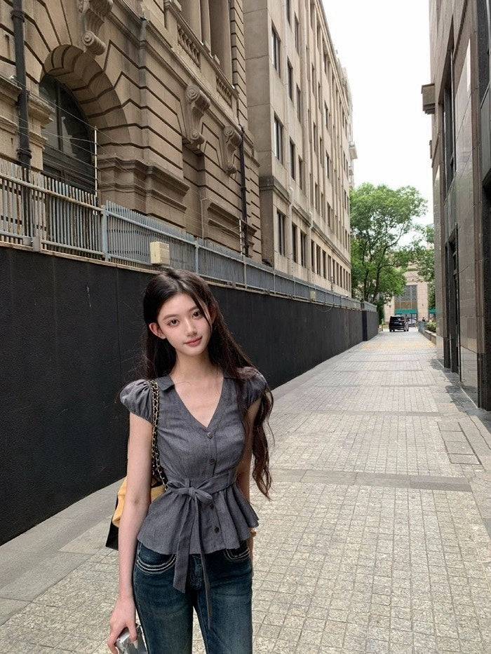 25Nov. 致命腿精 辣妹低腰復古藍微喇叭褲