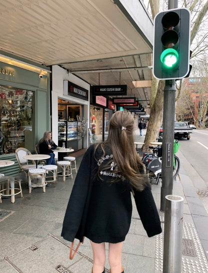 Mar. 日落海港 率性十字logo印花針織外套 紅/黑