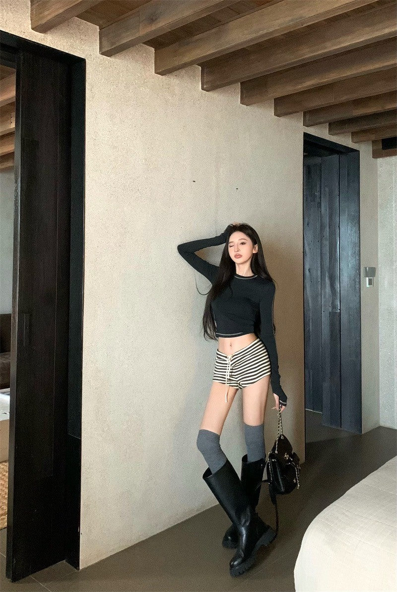 Jan. 休閒高圓領彈力明線設計感上衣 灰