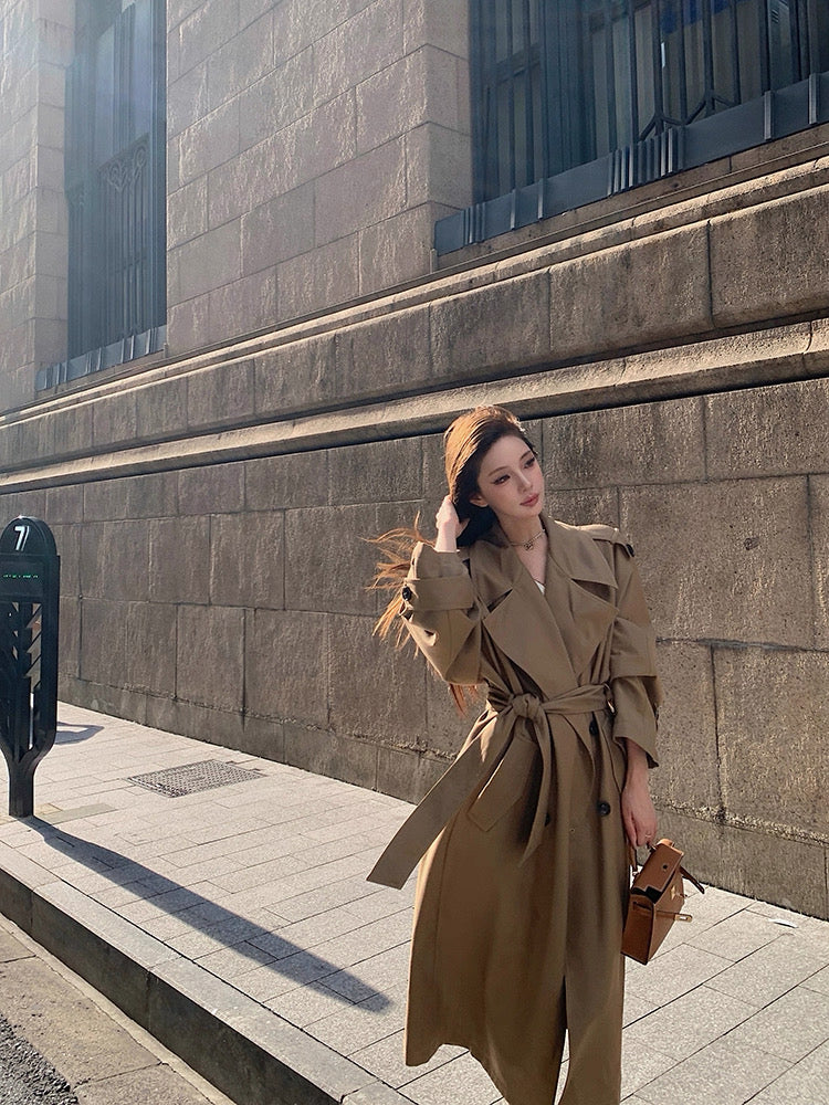 Sep. 韓女高級感雙排扣繫帶修身風衣