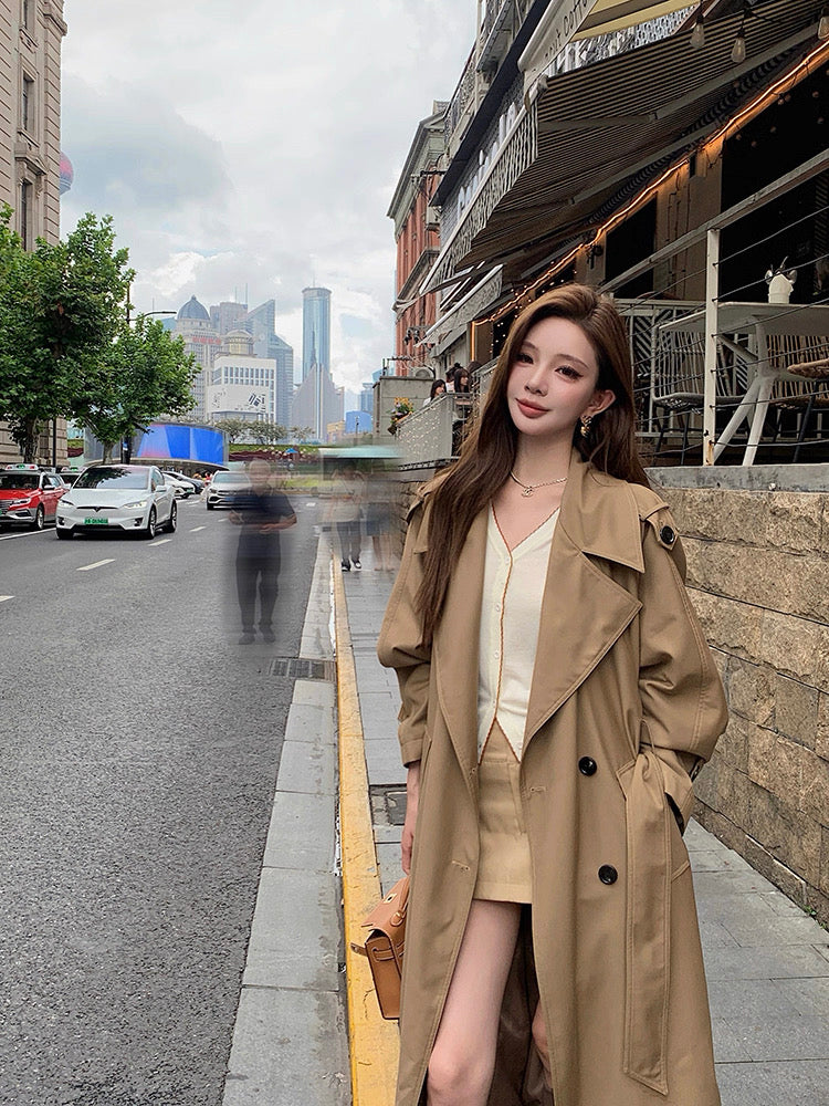 Sep. 韓女高級感雙排扣繫帶修身風衣