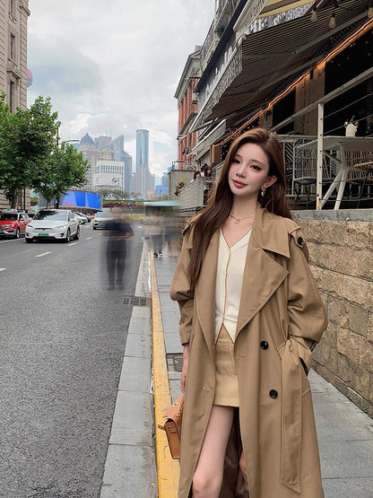 Sep. 韓女高級感雙排扣繫帶修身風衣