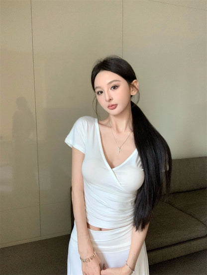 25Jul. 一眼愛上！紙片上衣半身裙套裝 米白