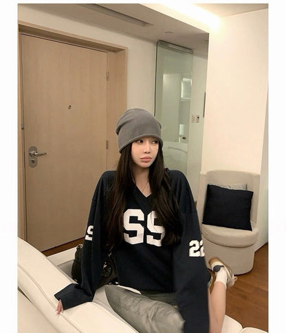 25Nov. 美式outfit珍妮私服數字寬鬆上衣 藏藍