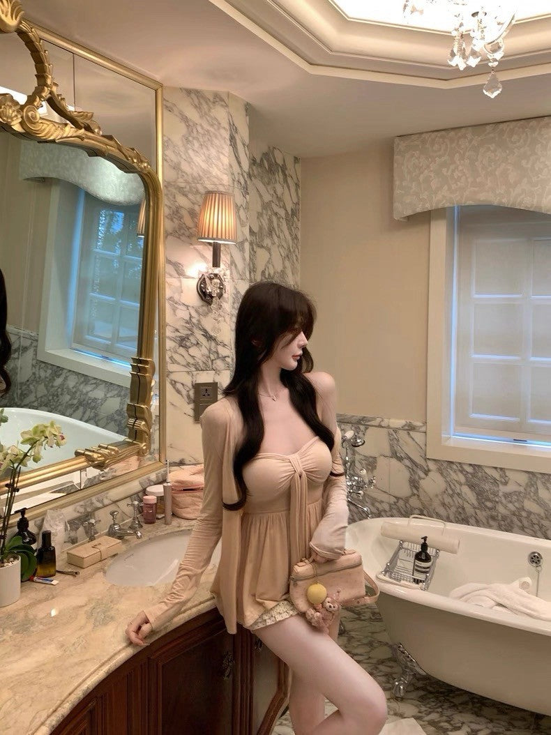 25Aug. 慵懶姐系 莫代爾抹胸外套2件組 粉