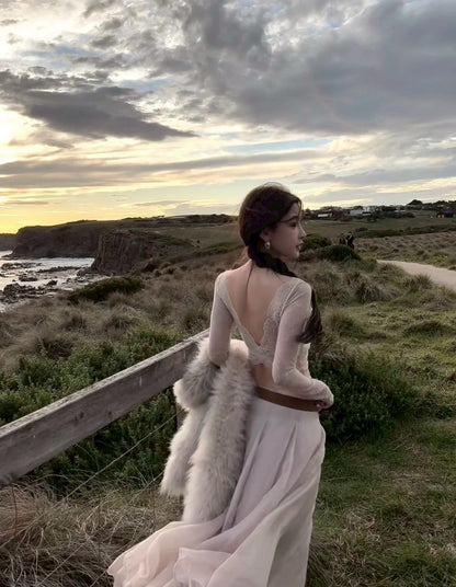 25Dec. 性感掛捕夢蕾絲拼接高彈美背上衣 杏/黑